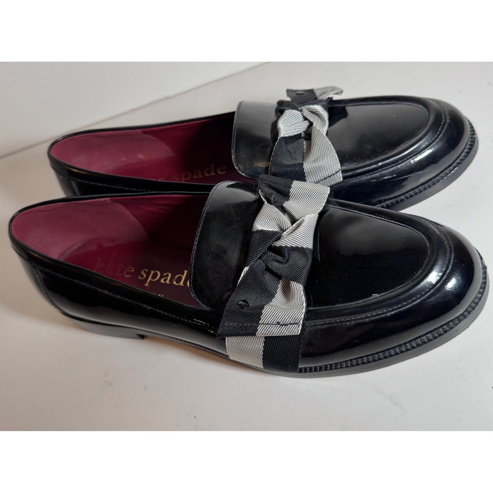 Kate Spade Leandra Black Patent Leather Loafers Slip‎ On Shoes Bow Womens 10B